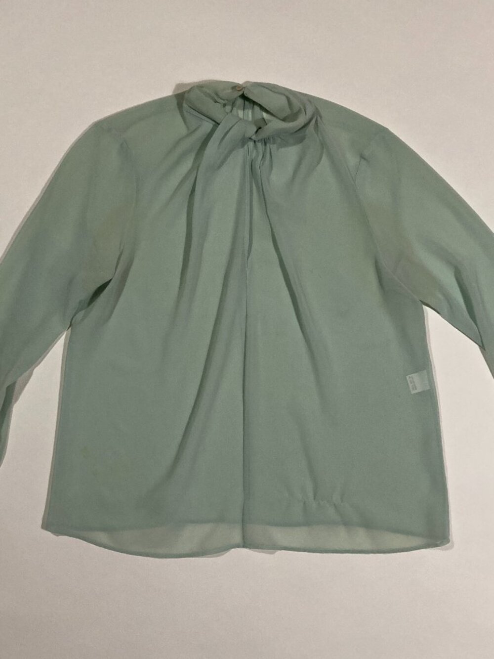 Zara Woman Sage Green Chiffon Tie-Neck Blouse